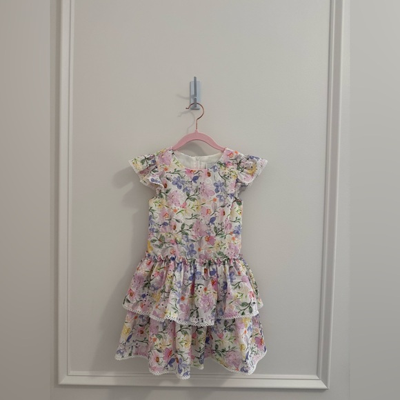 Rare Editions Other - 5T Rare Editions Floral Tiered Ruffle Dress - Pink, Purple & Yellow